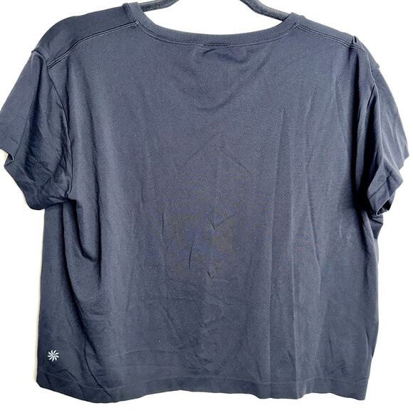 Athleta Womens Size Medium Black Short Sleeve Nylon Activewear Crop Top - Picture 3 of 6